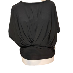 1 state black short sleeve pullover blouse with banded waist NWT SIZE LARGE